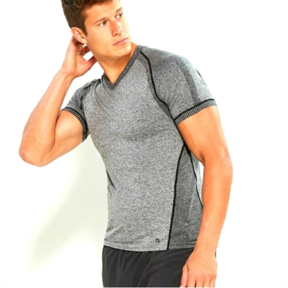 Blanc Noir Men's Athletic Shirt Small Gray Seamless Athleisure Colorblock NEW